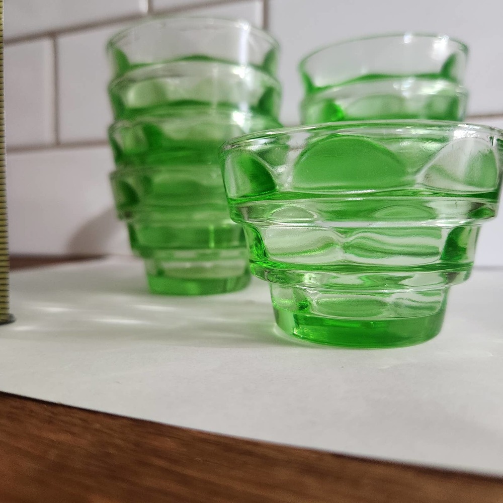 Uranium or Vaseline Glass Dessert or Ice Cream Cups, Set of 9!
